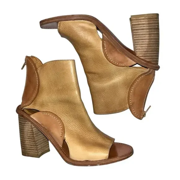 Free People Phoenix Heel Boot – Size 37 (7) Washed Leather, Natural Open Toe - Picture 4 of 11